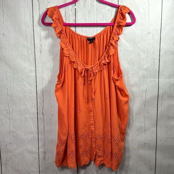 Torrid Eyelet Orange Ruffle Tie Front Womens Sleeveless Summer Casual Tank Top - Picture 9 of 13